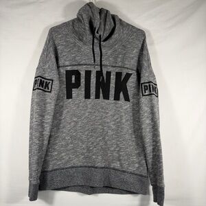 Victoria’s Secret PINK Grey Marled Tunic Sweatshirt Cowl Neck Logo XS